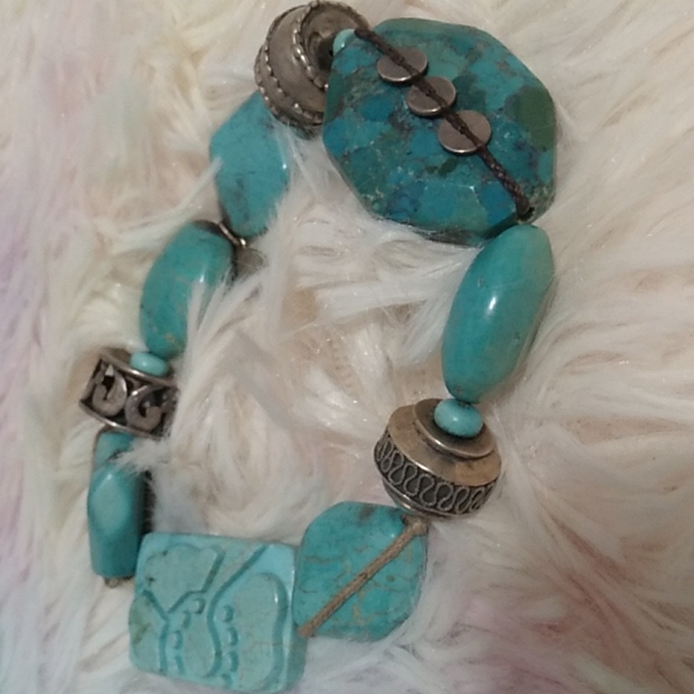 SALE! Silpada Retired Turquoise & Sterling Silver Stretch Bracelet B2162 - Picture 9 of 9